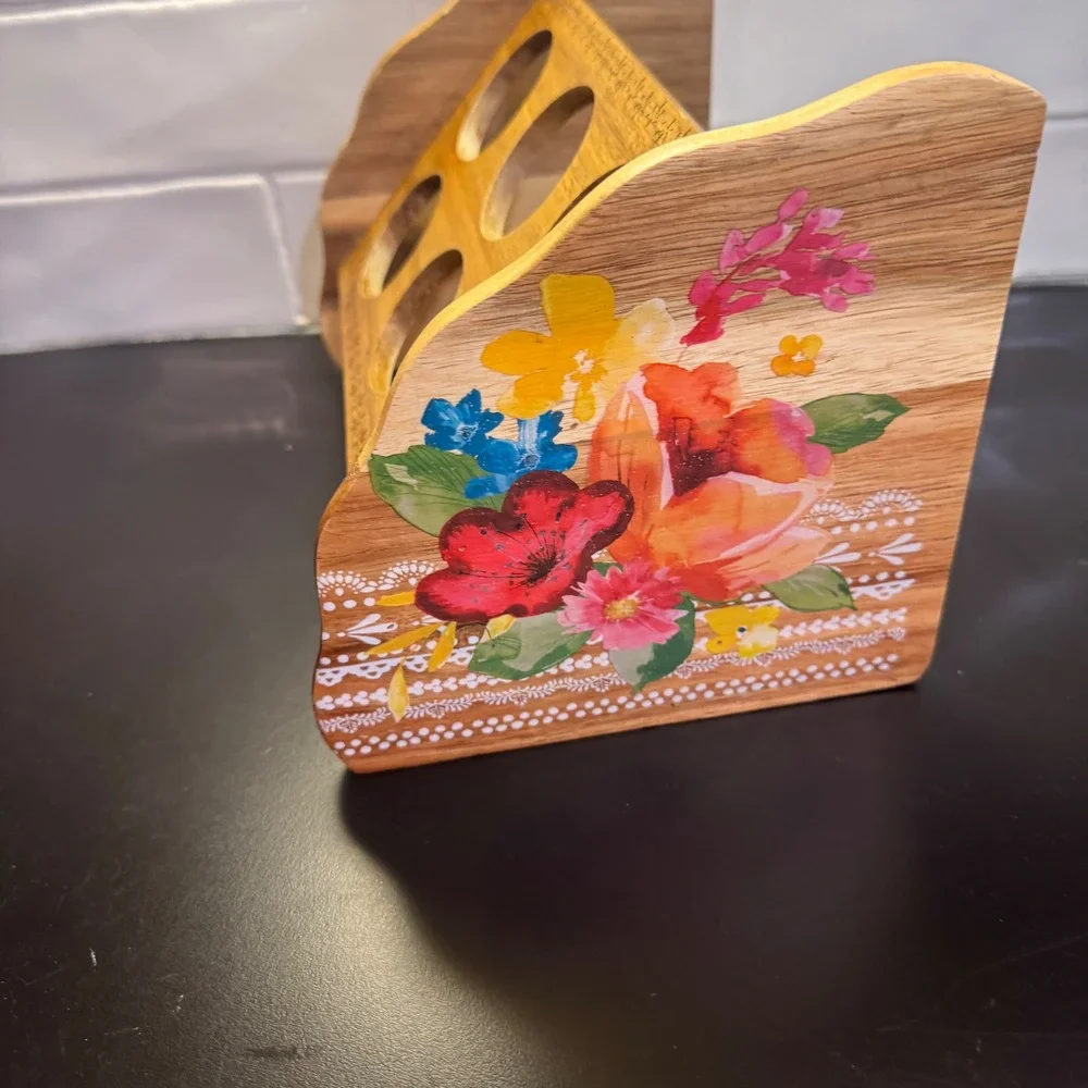 The Pioneer Woman Spice Rack Wood Brown Floral Farmhouse 6-Slot Organizer
